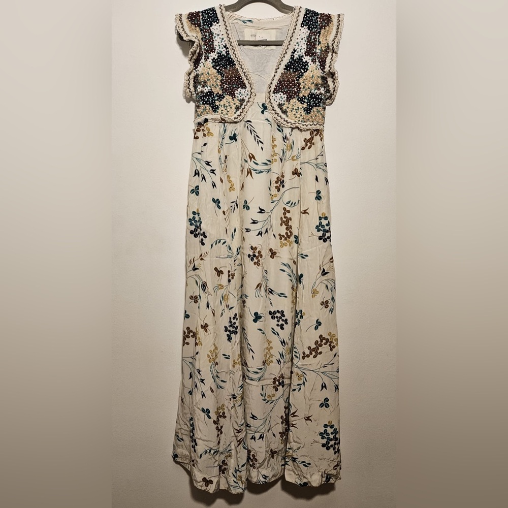 By Anthropologie Printed V-Neck Maxi Dress Gently Worn  Item - Picture 6 of 10